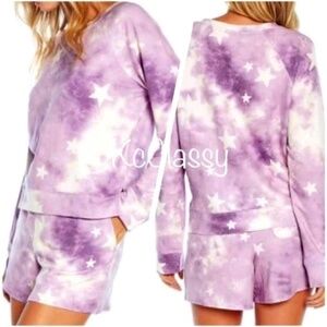 NWT WILDFOX SWEATSHIRT&SHORTS LOUNGE SET TIE DYE STARS SIZE XXL